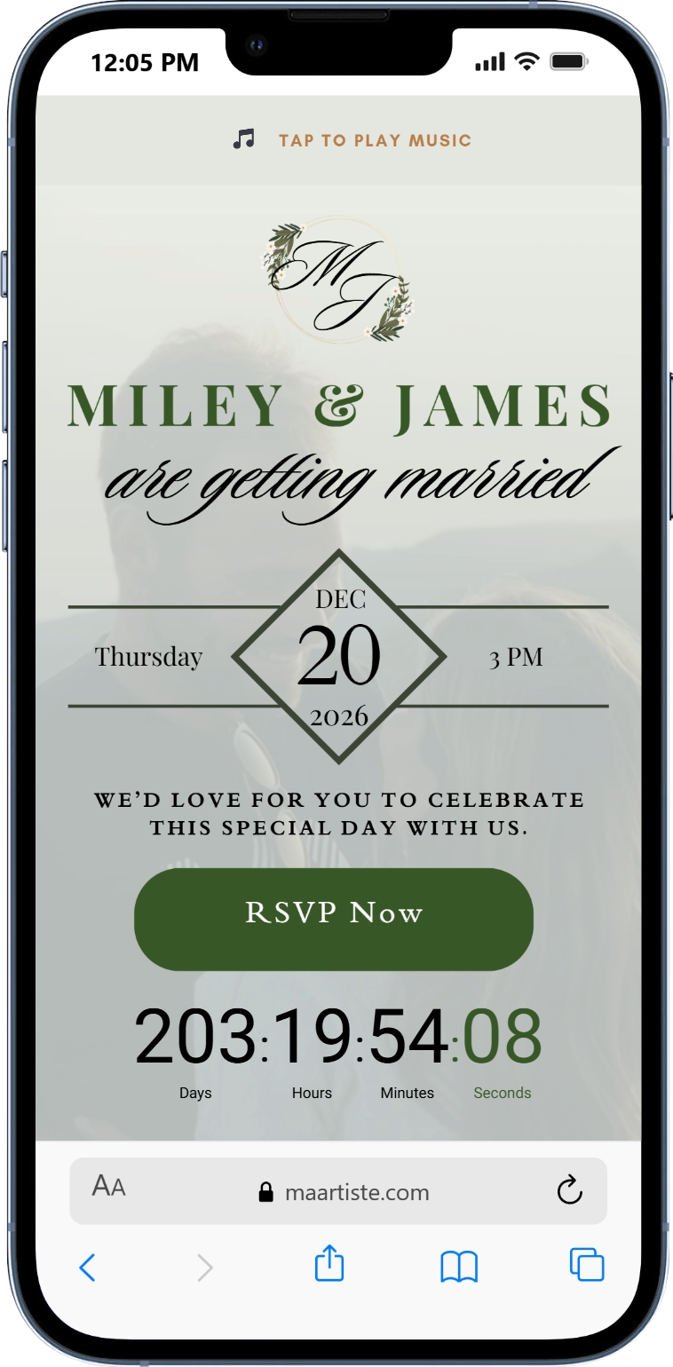 Modern botanical wedding invitation sample