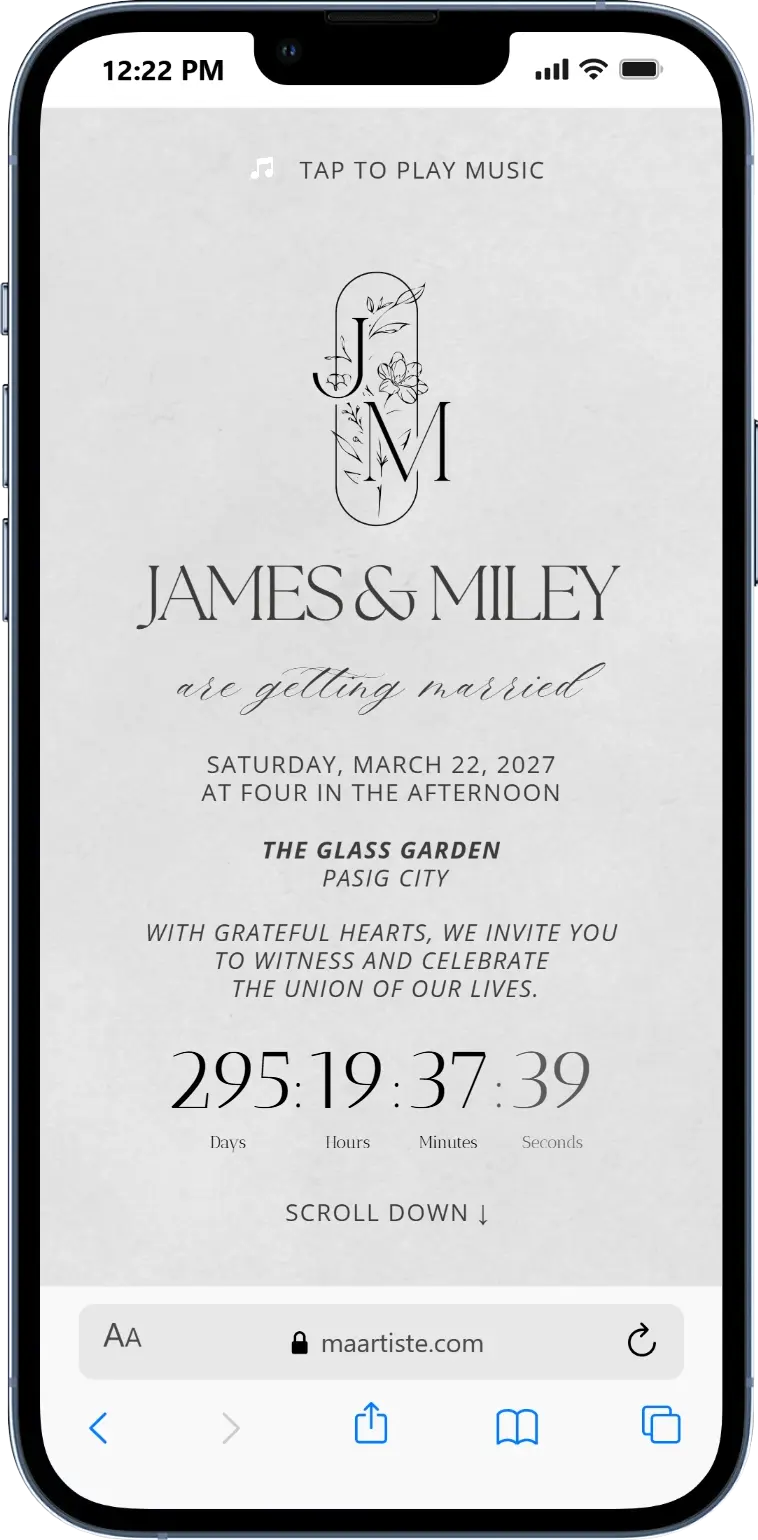 Minimal Editorial wedding invitation sample — clean, modern, and simple design