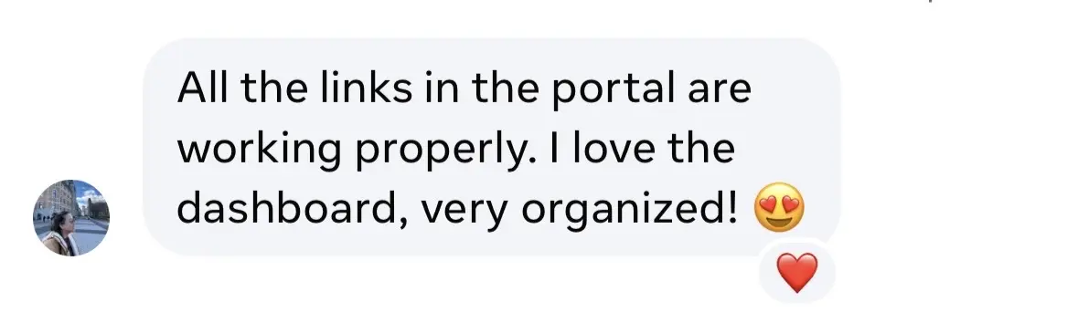 Screenshot of a client message praising how organized the RSVP system was