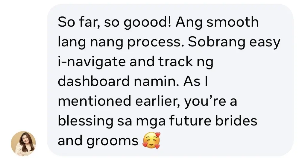 Screenshot of a client message saying the RSVP was smooth and easy to track