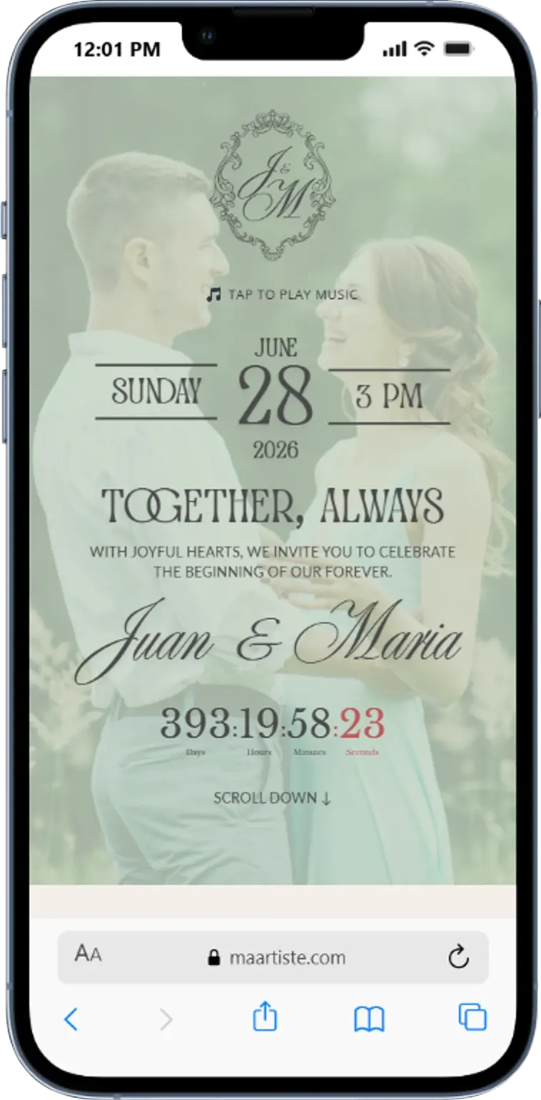 Romantic Garden wedding invitation sample — soft, warm, and photo-centered design